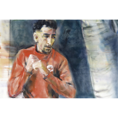 Mein Nachbar, der Kickboxer / 2020 / Öl auf Nessel / 60x90cm